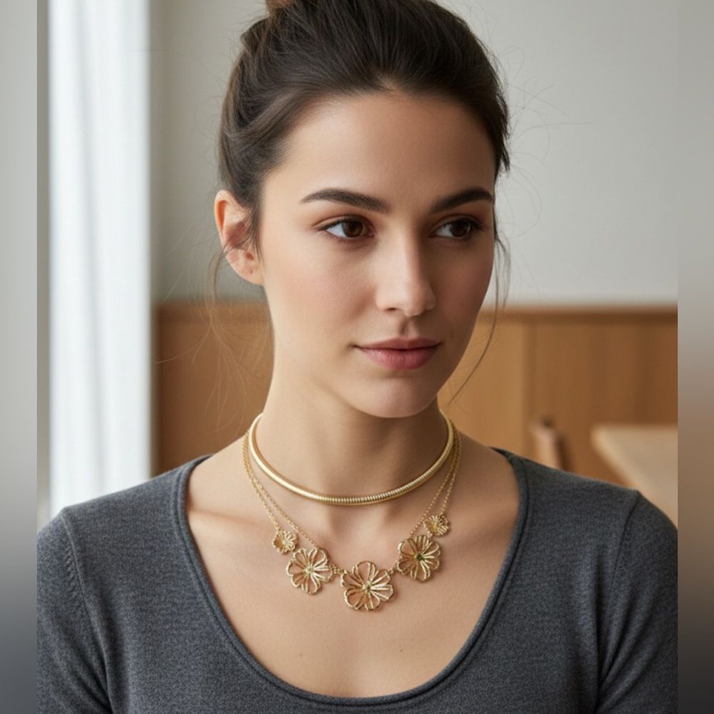 NWT SFERA Gold-Tone Floral & Choker Layering Necklace Set
